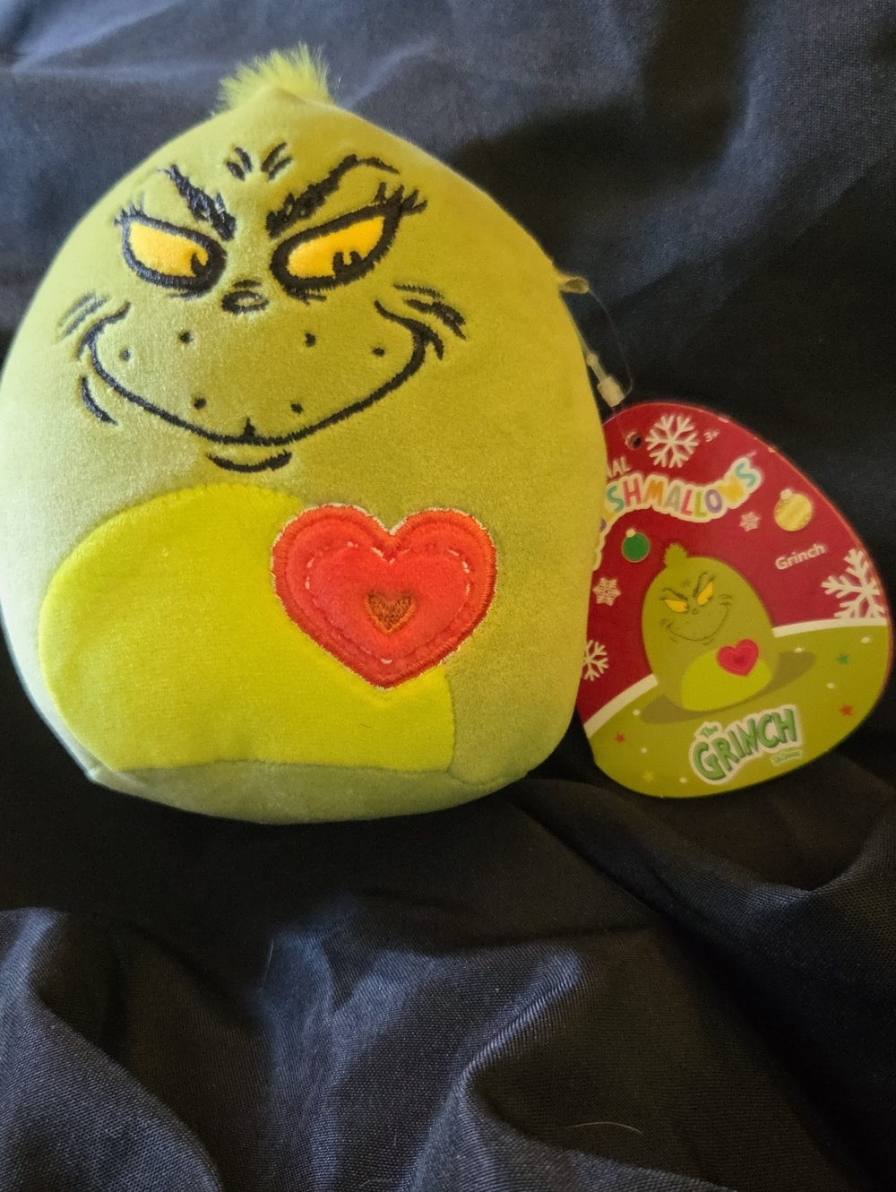 Squishmallows Grinch Plush in Lime Green with Red Heart